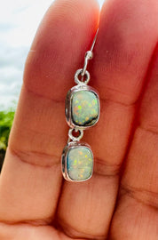 Sterling Opal Monarch Earrings, Sterling Silver Emerald Cut, Handmade