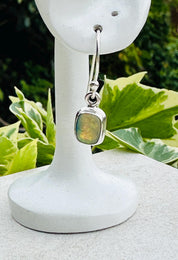 Sterling Opal Monarch Earrings, Sterling Silver Emerald Cut, Handmade