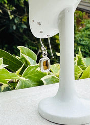 Sterling Opal Monarch Earrings, Sterling Silver Emerald Cut, Handmade