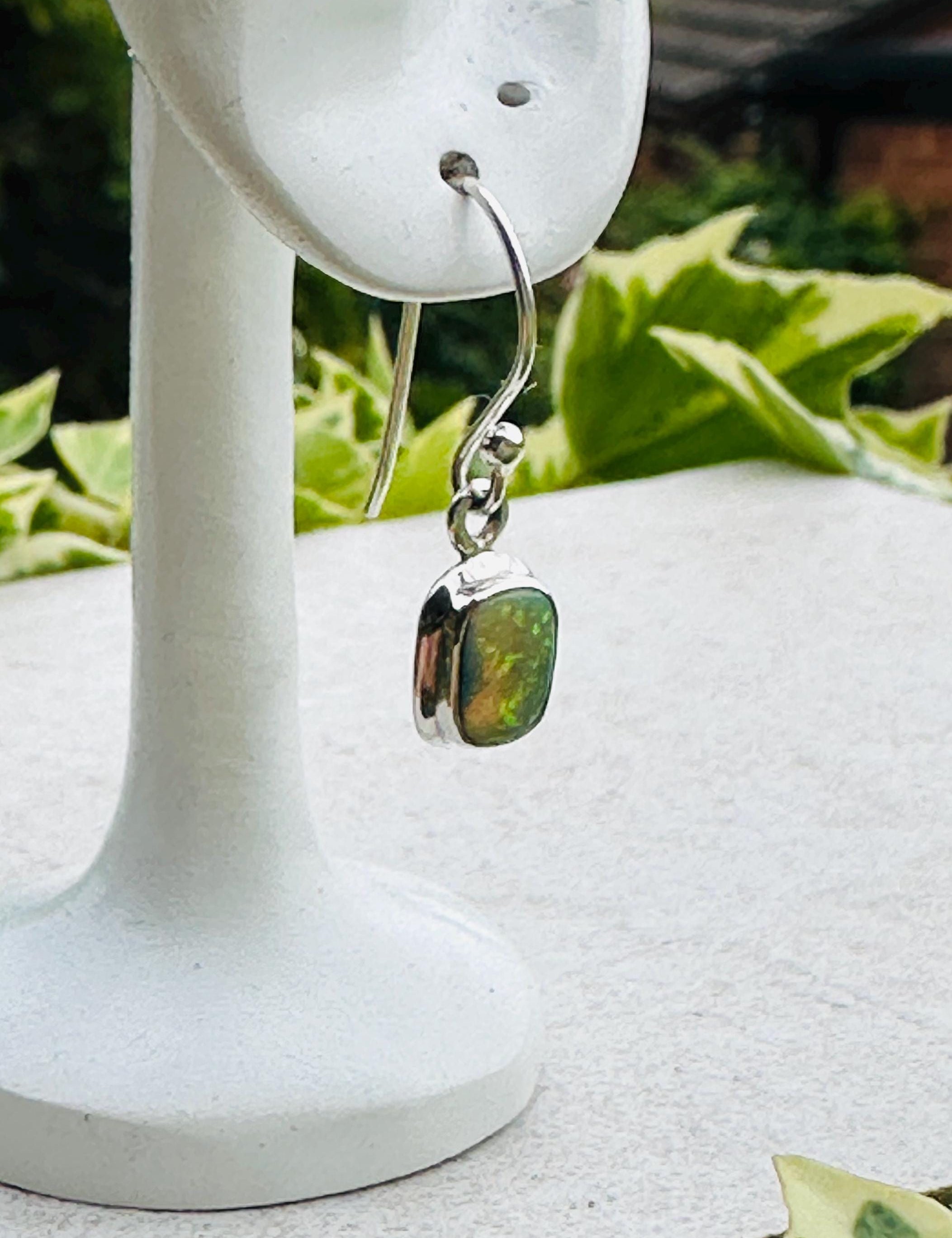 Sterling Opal Monarch Earrings, Sterling Silver Emerald Cut, Handmade