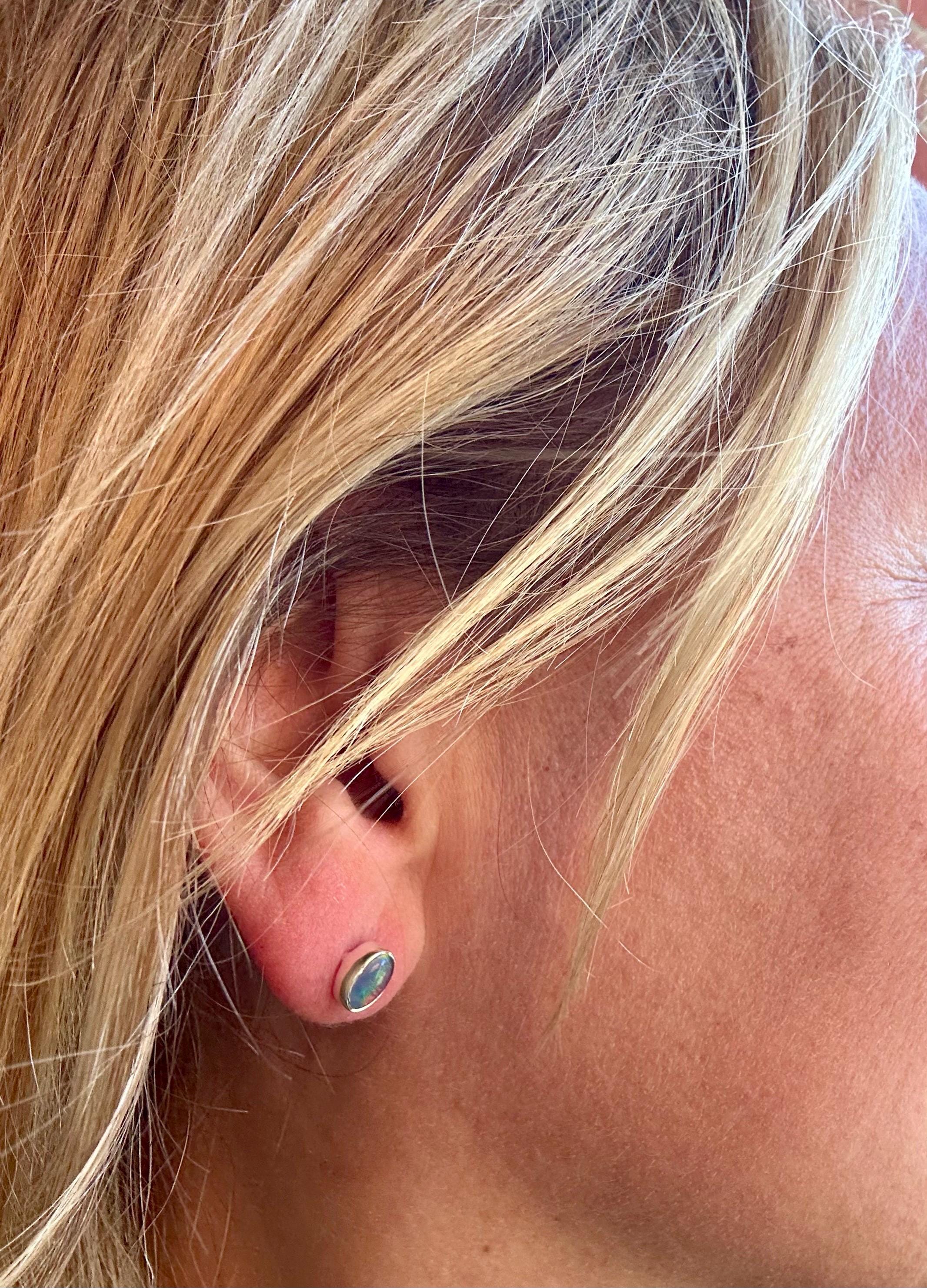 Australian Opal Stud Earrings, Oval Sterling Silver Handmade UK