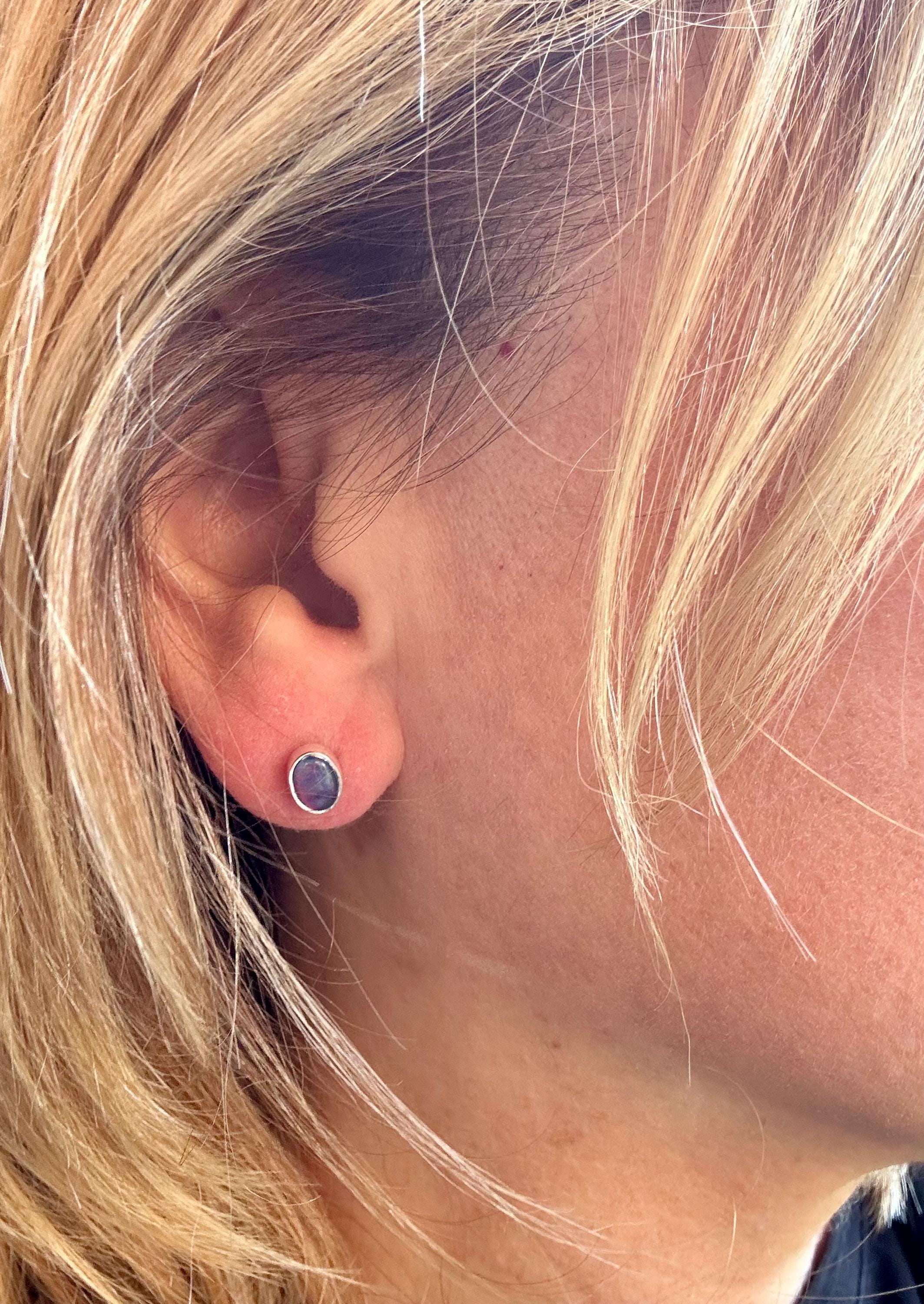 Australian Opal Stud Earrings, Oval Sterling Silver Handmade UK