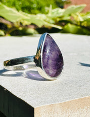 Unique Blue John Ring, Teardrop 15mm x 10mm, Sterling Silver, Handmade Derbyshire UK gift
