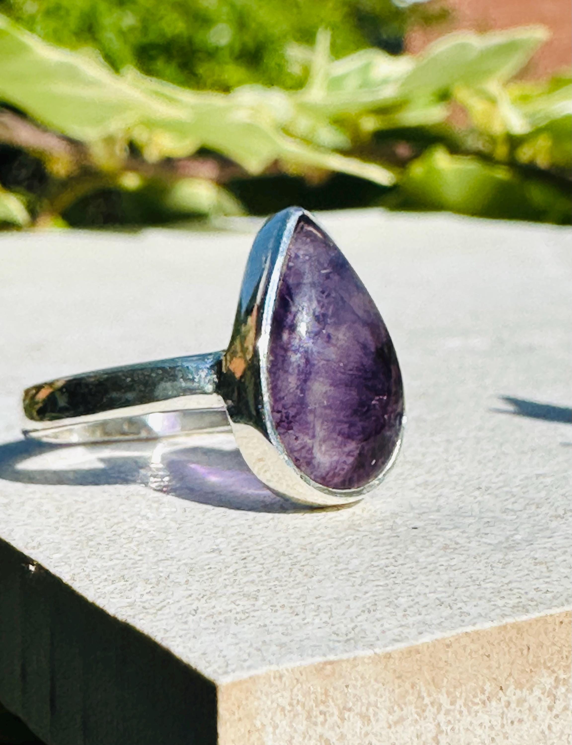 Unique Blue John Ring, Teardrop 15mm x 10mm, Sterling Silver, Handmade Derbyshire UK gift