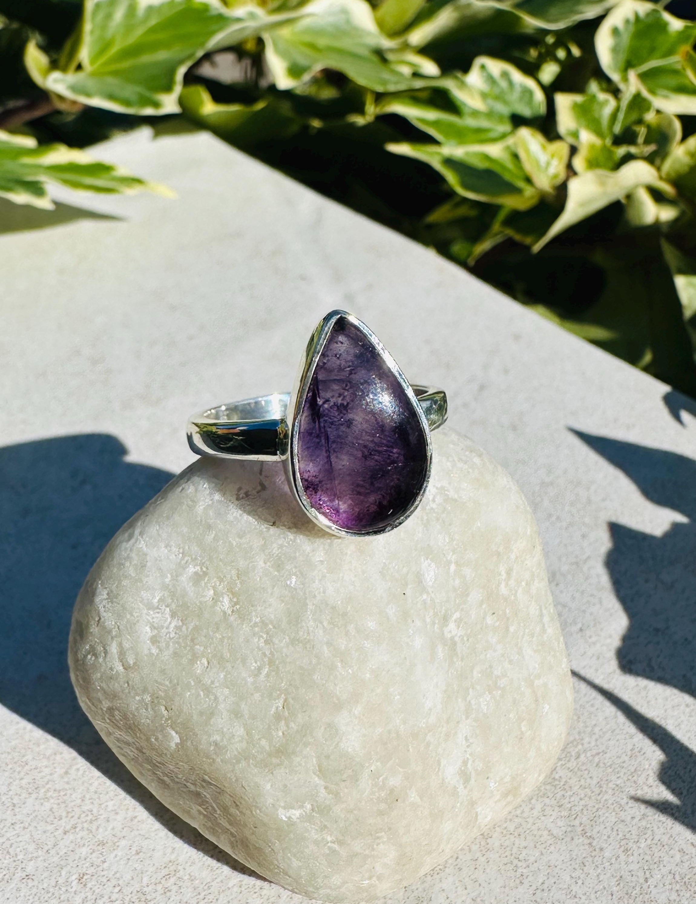 Unique Blue John Ring, Teardrop 15mm x 10mm, Sterling Silver, Handmade Derbyshire UK gift