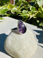 Unique Blue John Ring, Teardrop 15mm x 10mm, Sterling Silver, Handmade Derbyshire UK gift