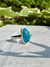 Natural Australian Opal Ring 14mm x 8mm Sterling Silver Size N 1/2 (7) Handmade UK