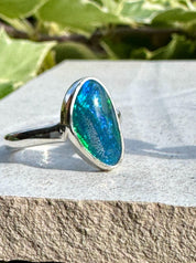 Natural Australian Opal Ring 14mm x 8mm Sterling Silver Size N 1/2 (7) Handmade UK