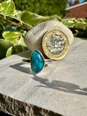 Natural Australian Opal Ring 14mm x 8mm Sterling Silver Size N 1/2 (7) Handmade UK