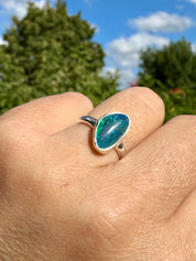 Natural Australian Opal Ring 14mm x 8mm Sterling Silver Size N 1/2 (7) Handmade UK