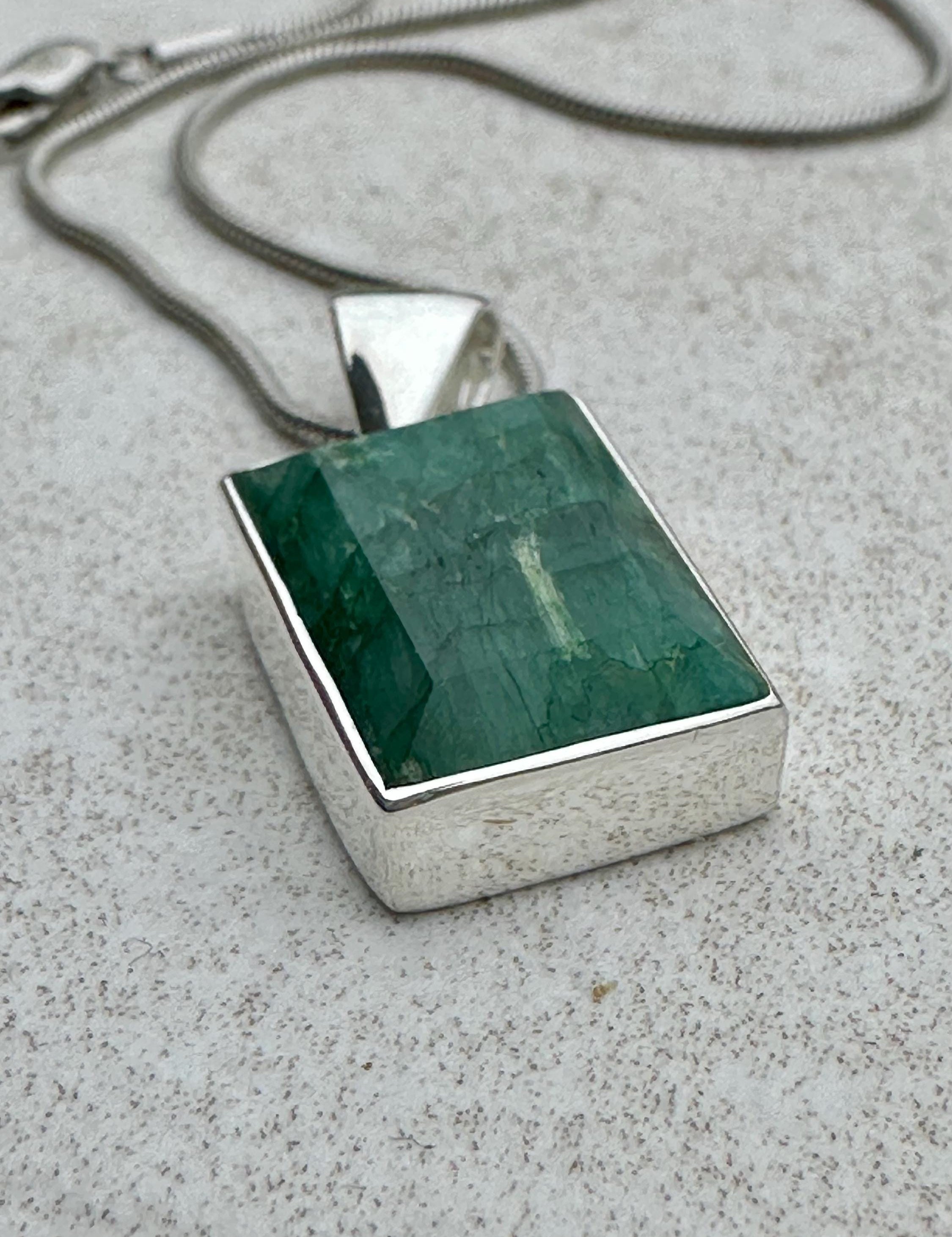 Emerald and Sterling Silver Pendant