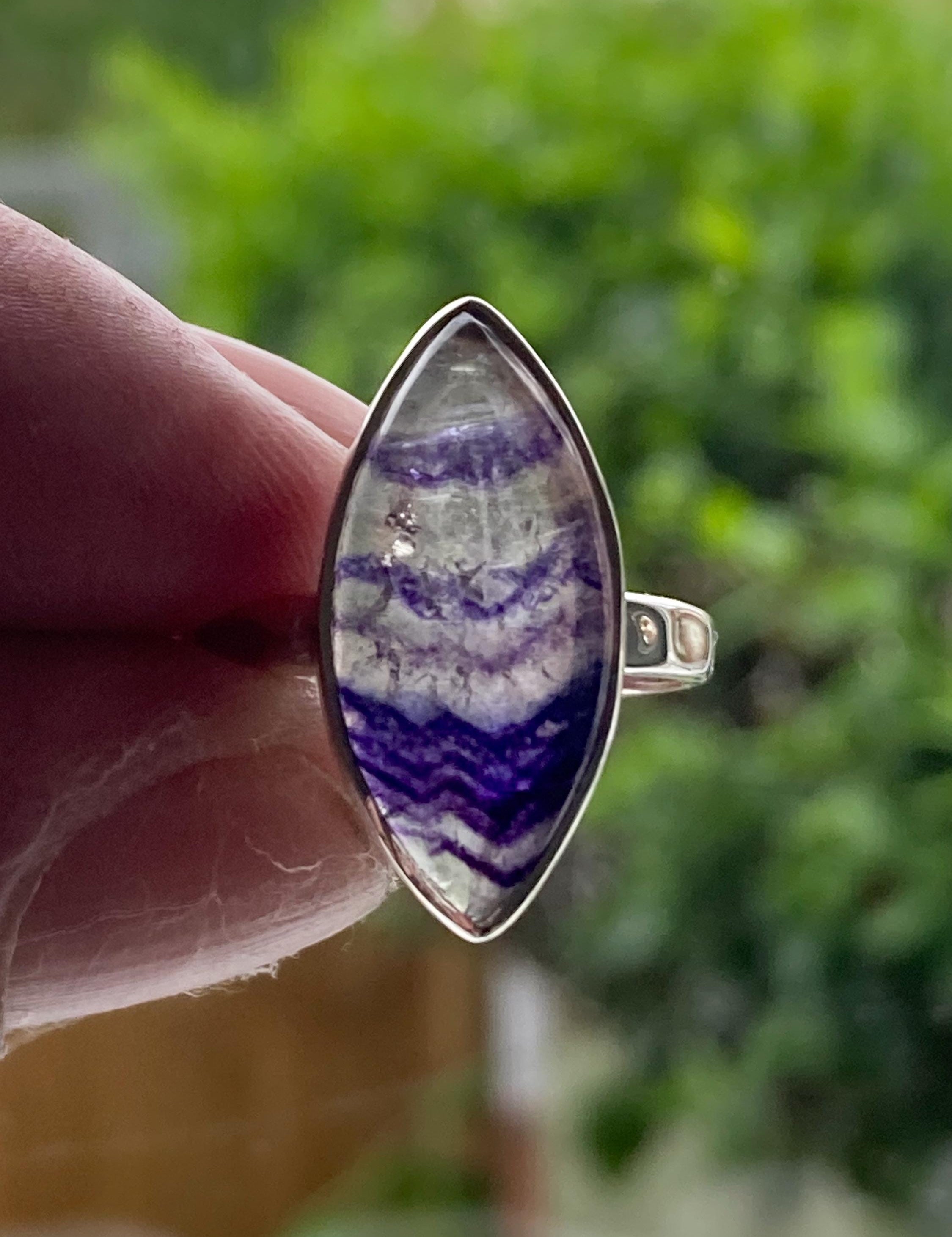 Handmade Blue John Ring: Marquise Sterling Silver Derbyshire Gemstone