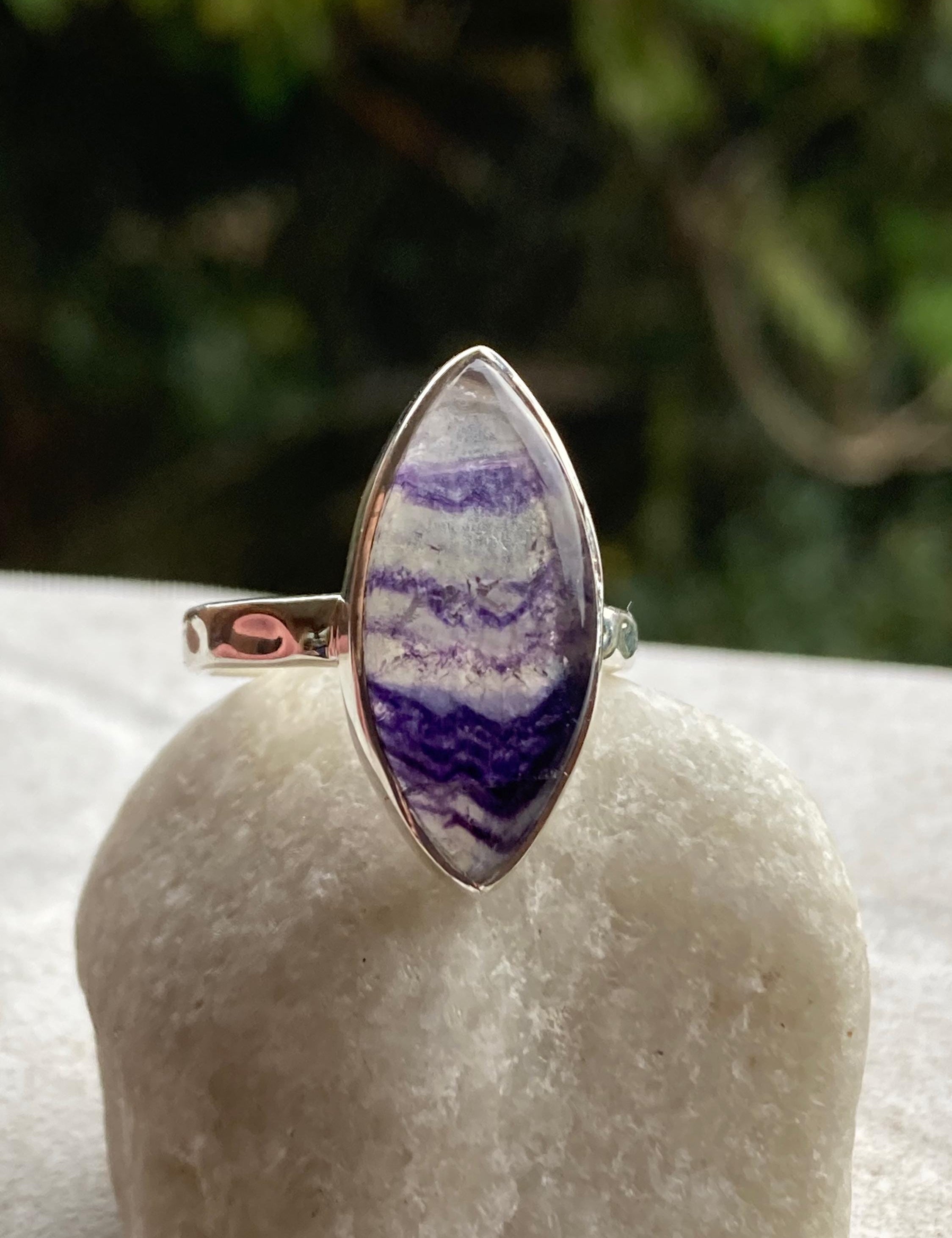 Handmade Blue John Ring: Marquise Sterling Silver Derbyshire Gemstone
