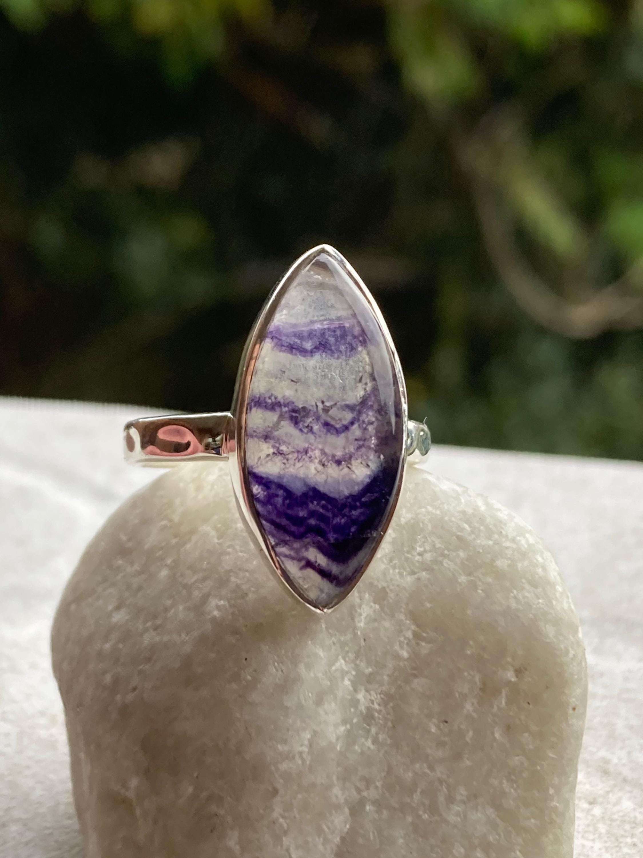Handmade Blue John Ring: Marquise Sterling Silver Derbyshire Gemstone
