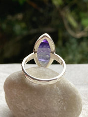 Handmade Blue John Ring: Marquise Sterling Silver Derbyshire Gemstone