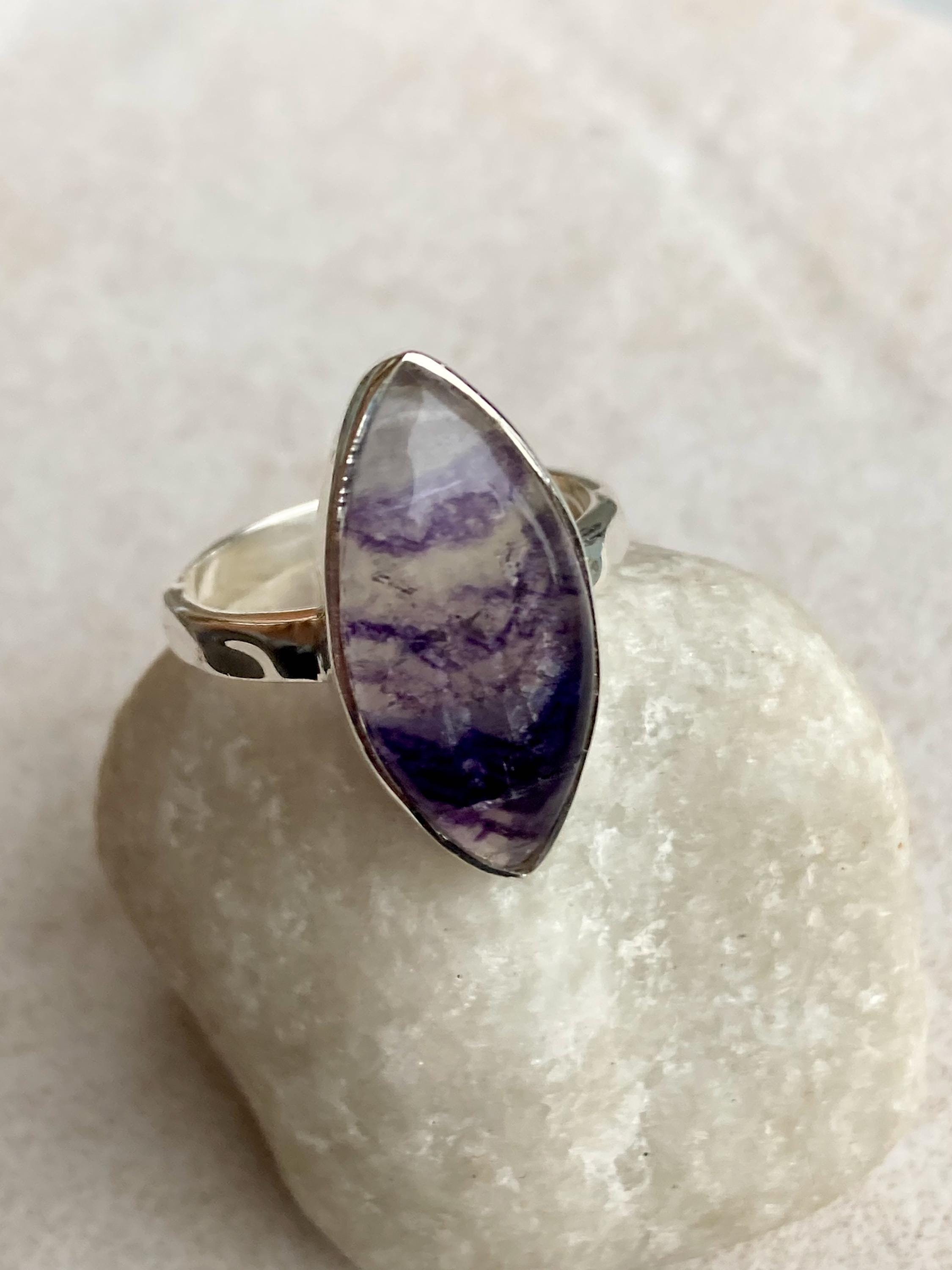 Handmade Blue John Ring: Marquise Sterling Silver Derbyshire Gemstone