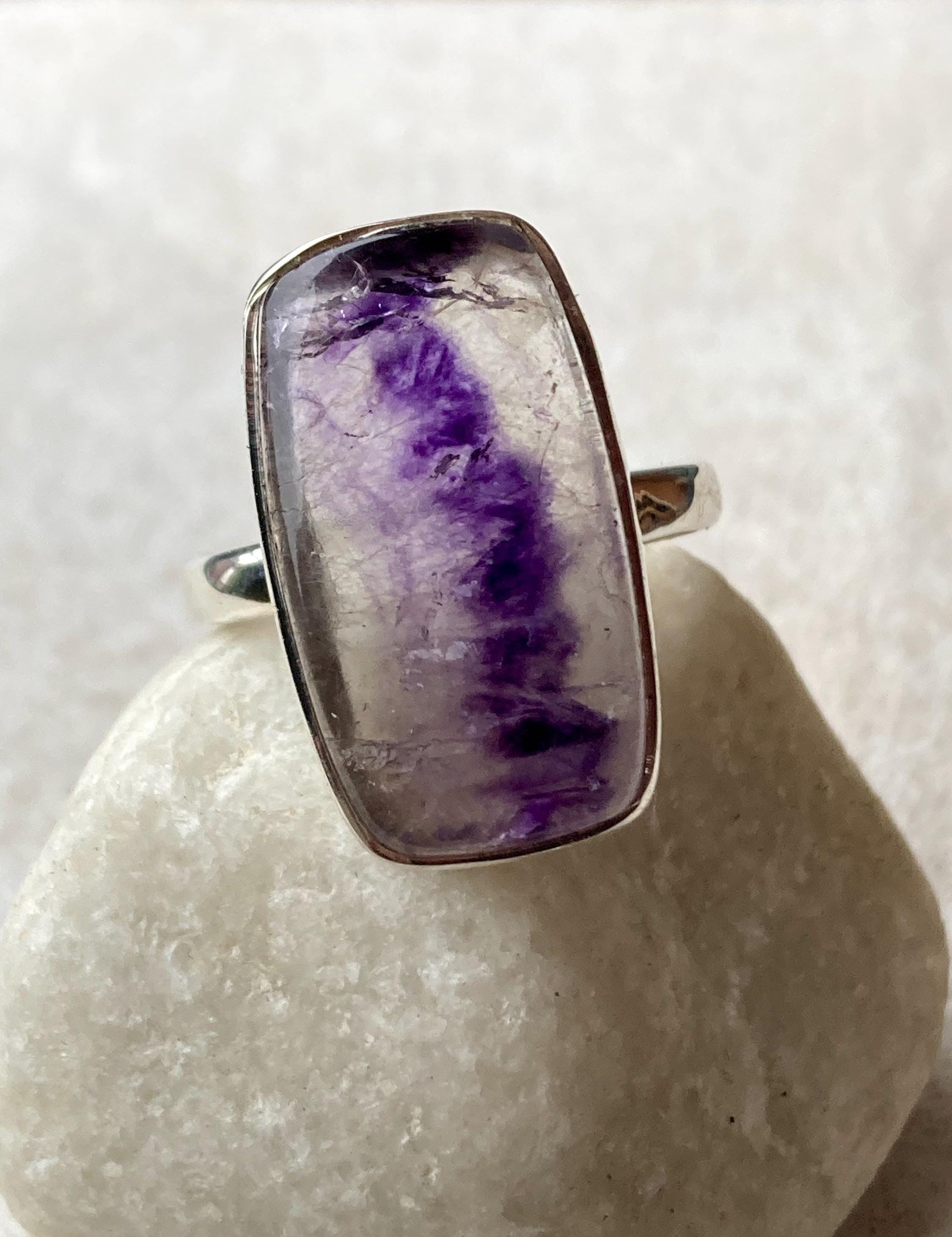 Blue John Silver Rectangular Ring - 2.3cm x 1.3cm