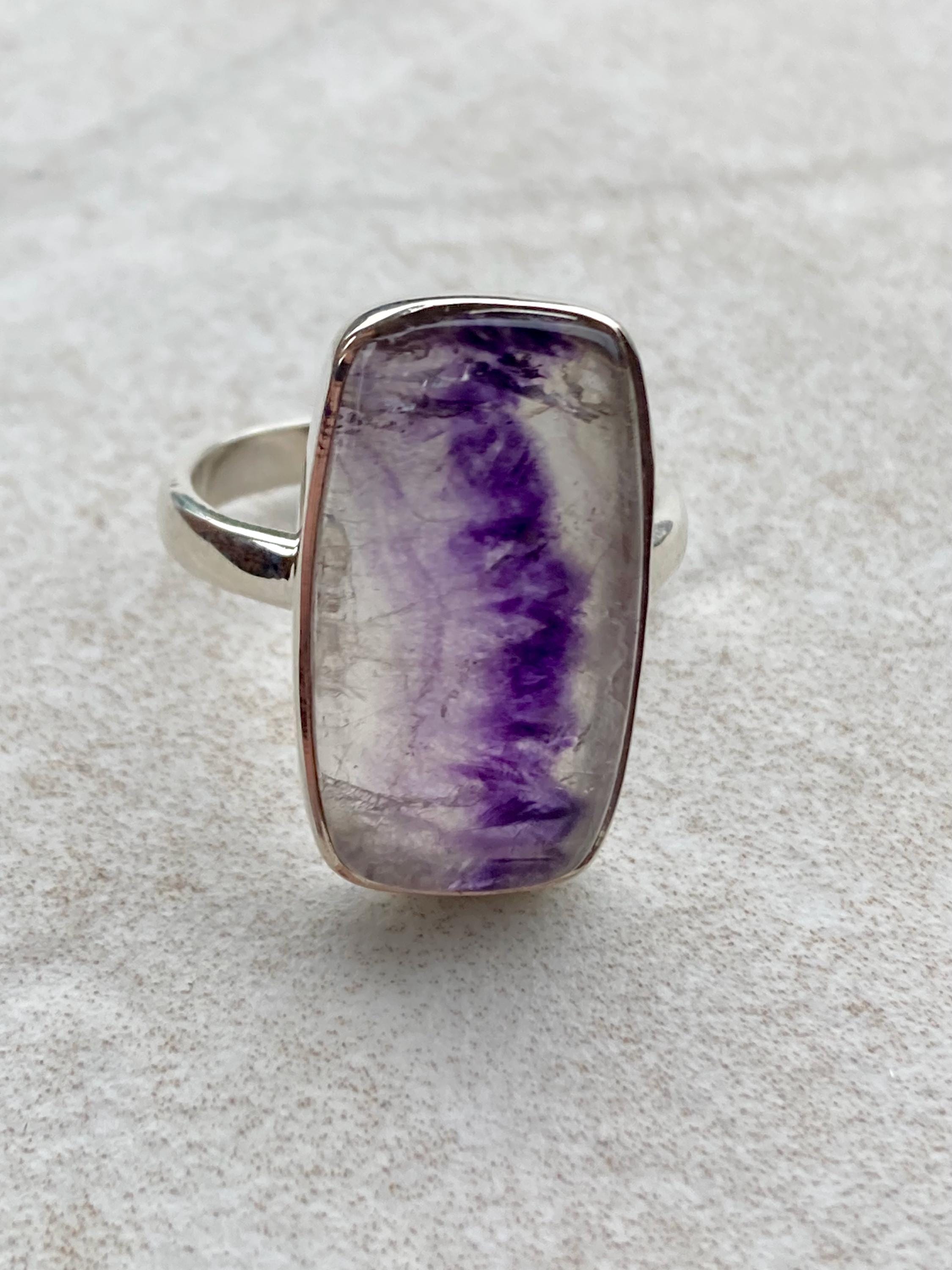 Blue John Silver Rectangular Ring - 2.3cm x 1.3cm