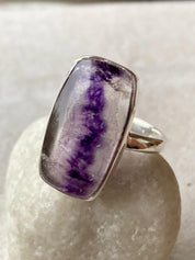 Blue John Silver Rectangular Ring - 2.3cm x 1.3cm