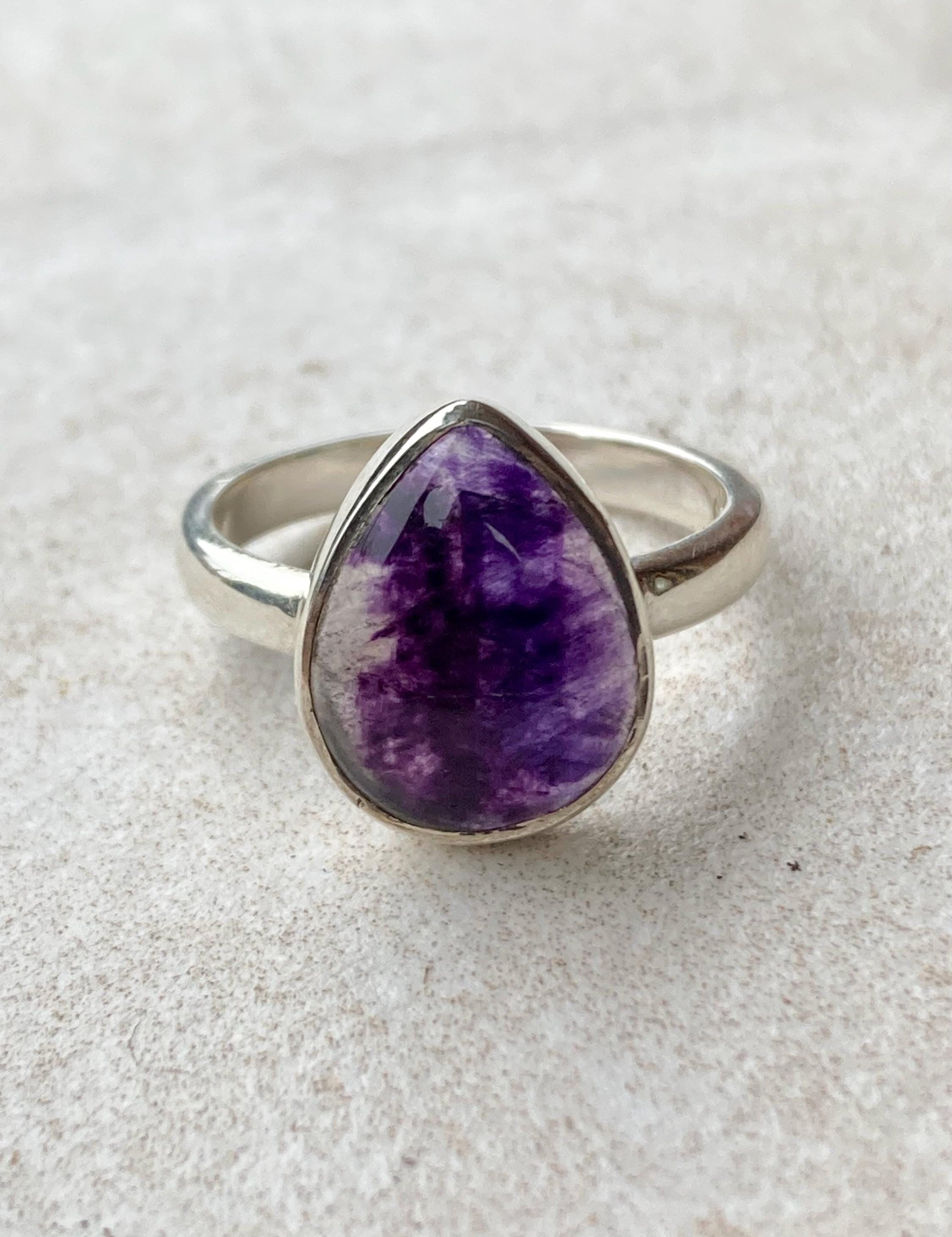 Blue John Ring and Silver Teardrop 15mm x 13mm.