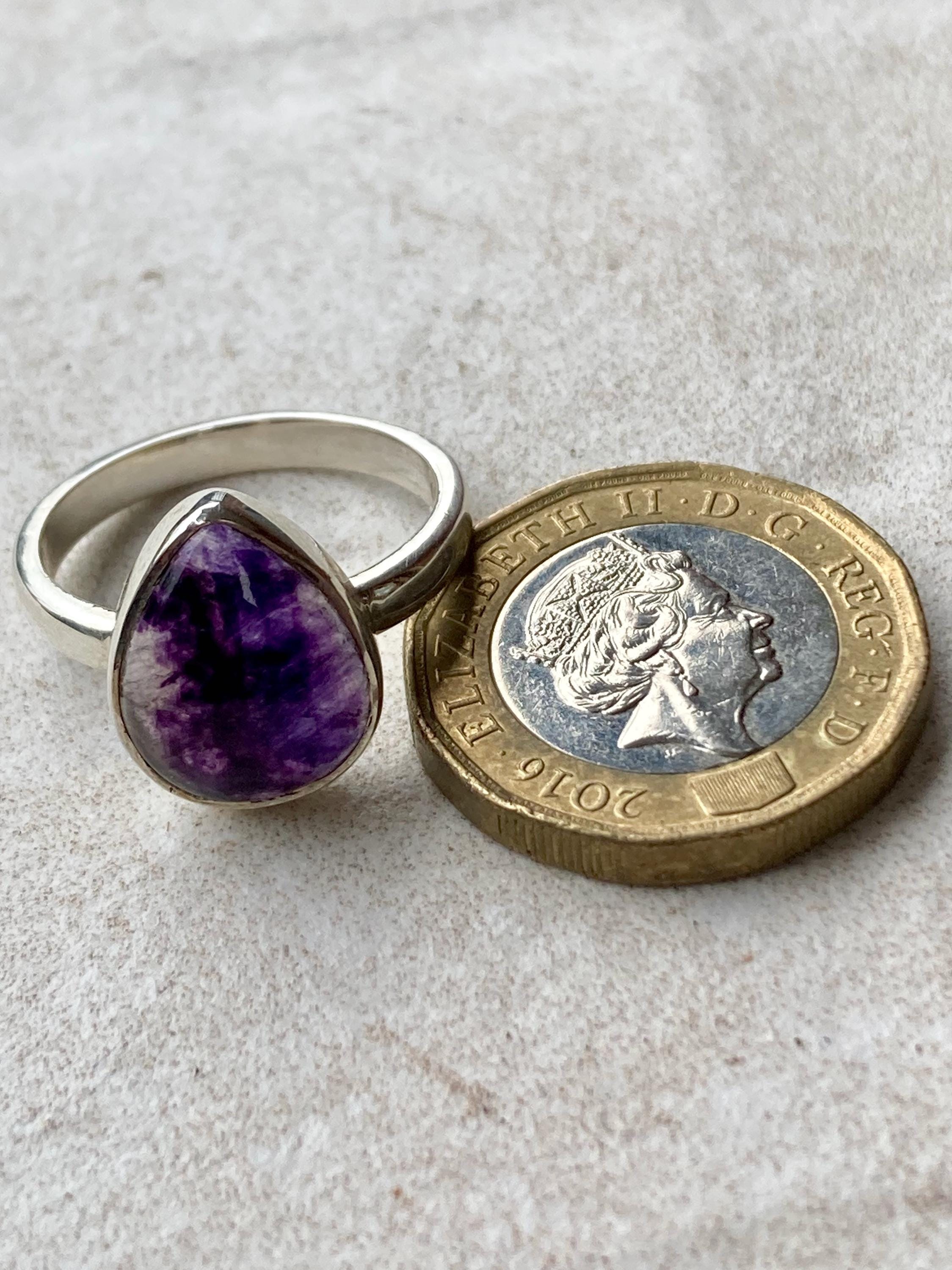 Blue John Ring and Silver Teardrop 15mm x 13mm.