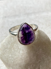 Blue John Ring and Silver Teardrop 15mm x 13mm.