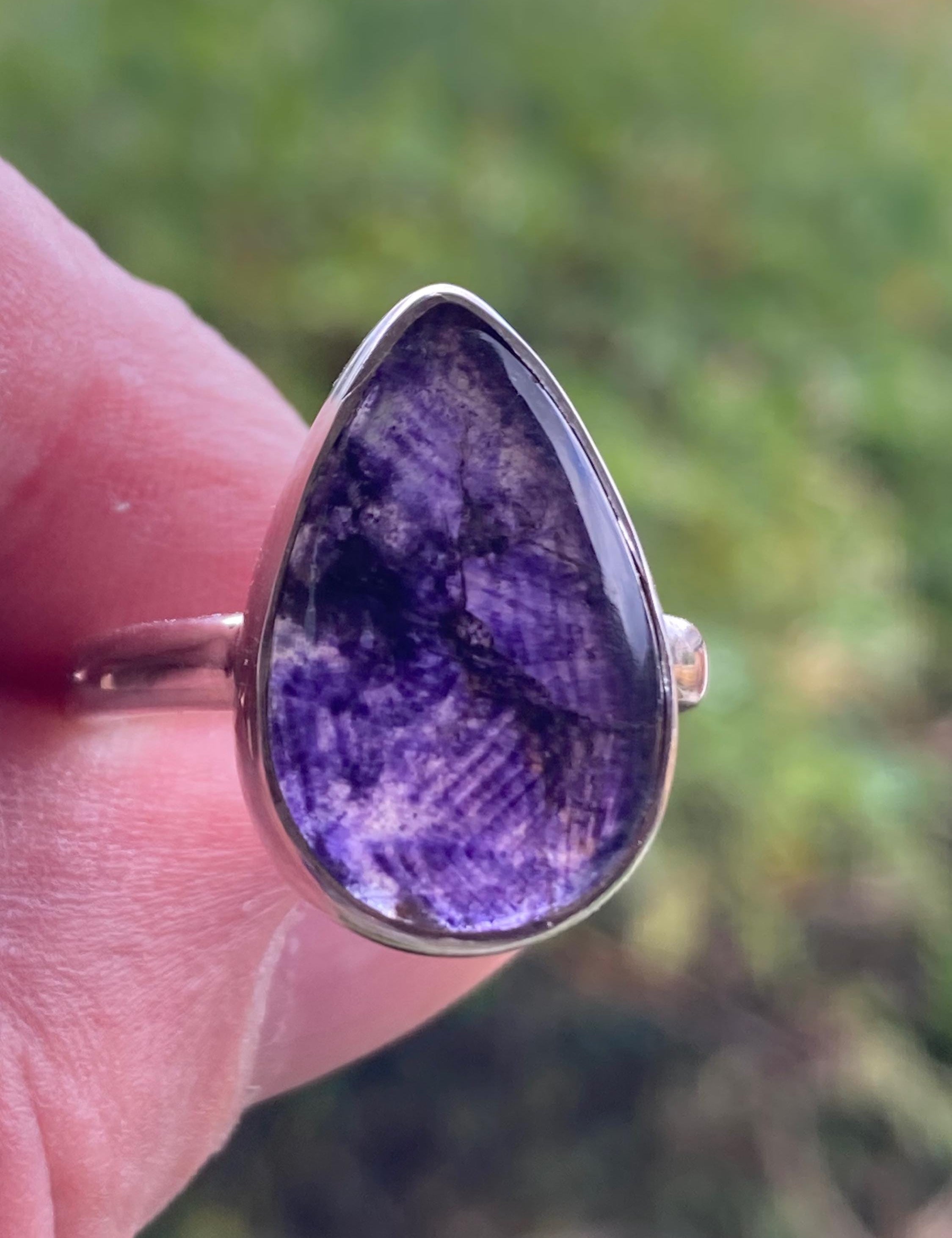 Blue John Silver Teardrop Ring - 2.3cm x 1.4cm