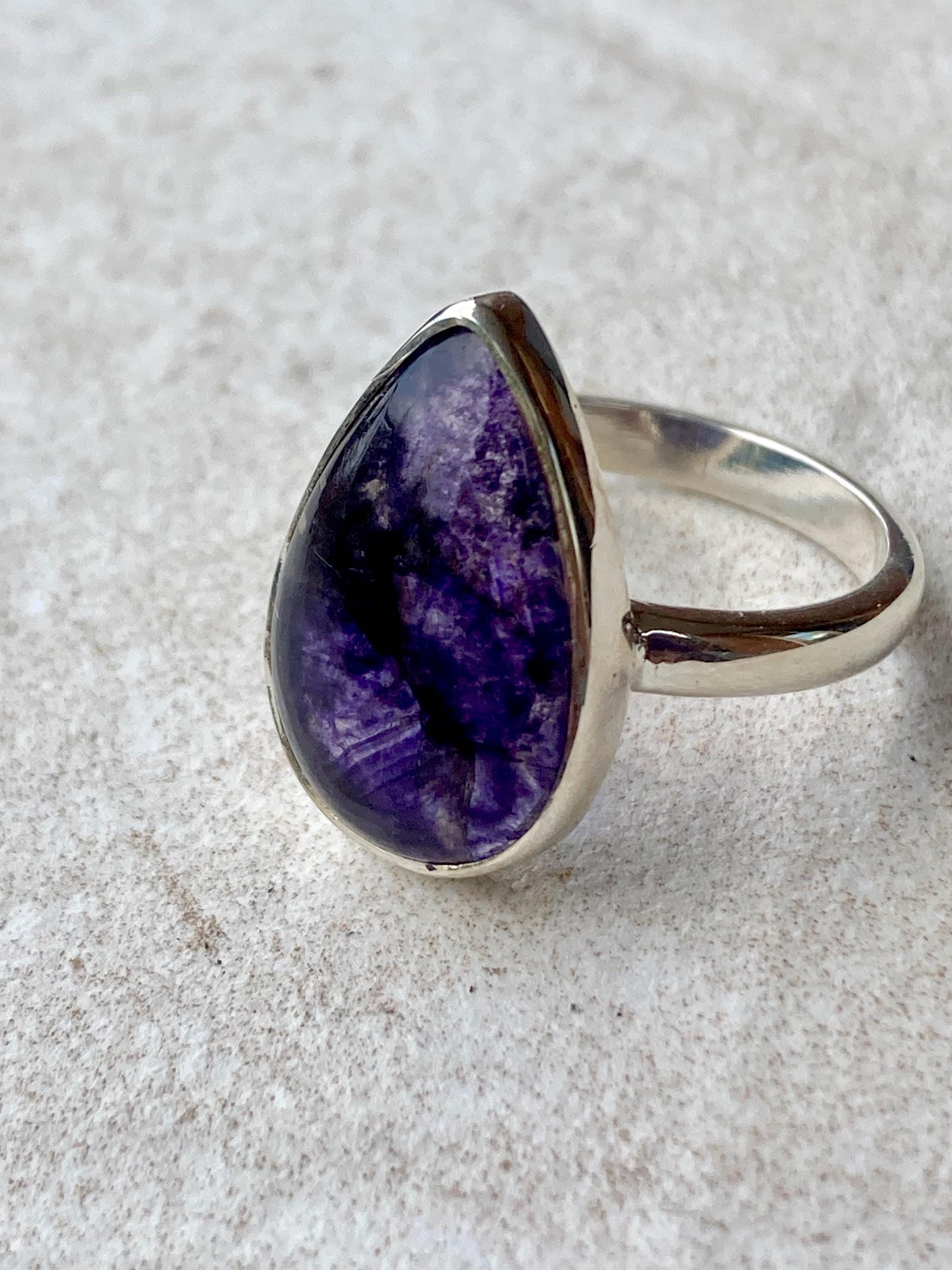 Blue John Silver Teardrop Ring - 2.3cm x 1.4cm