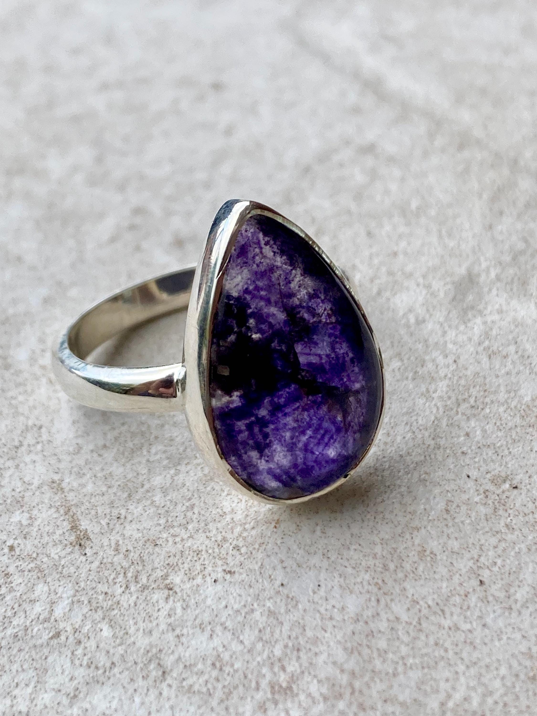 Blue John Silver Teardrop Ring - 2.3cm x 1.4cm
