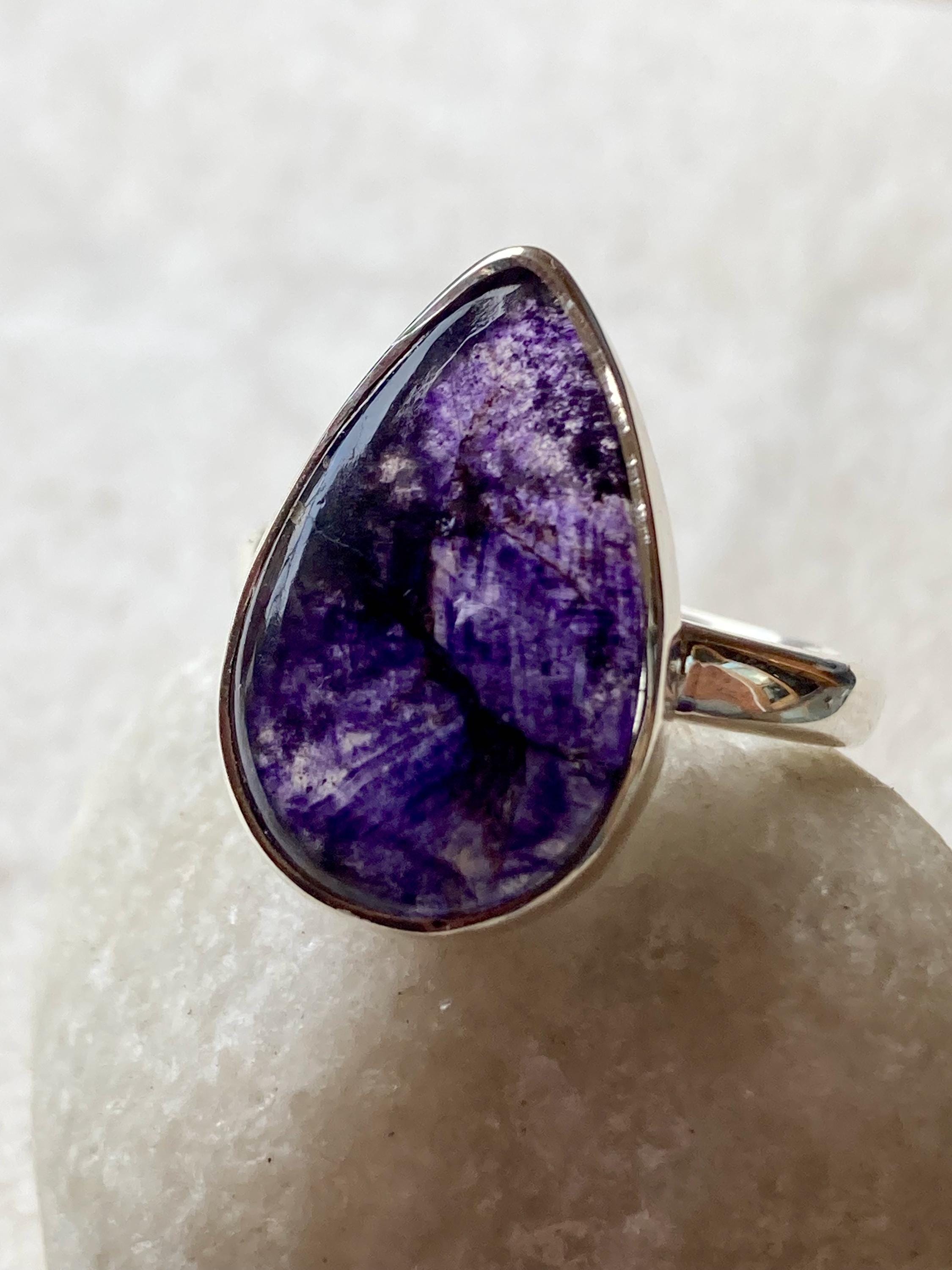 Blue John Silver Teardrop Ring - 2.3cm x 1.4cm