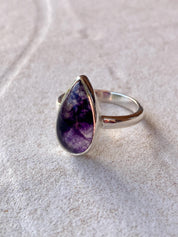 Unique Blue John Ring, Teardrop 18mm x 11mm, Sterling Silver, Handmade Derbyshire UK gift