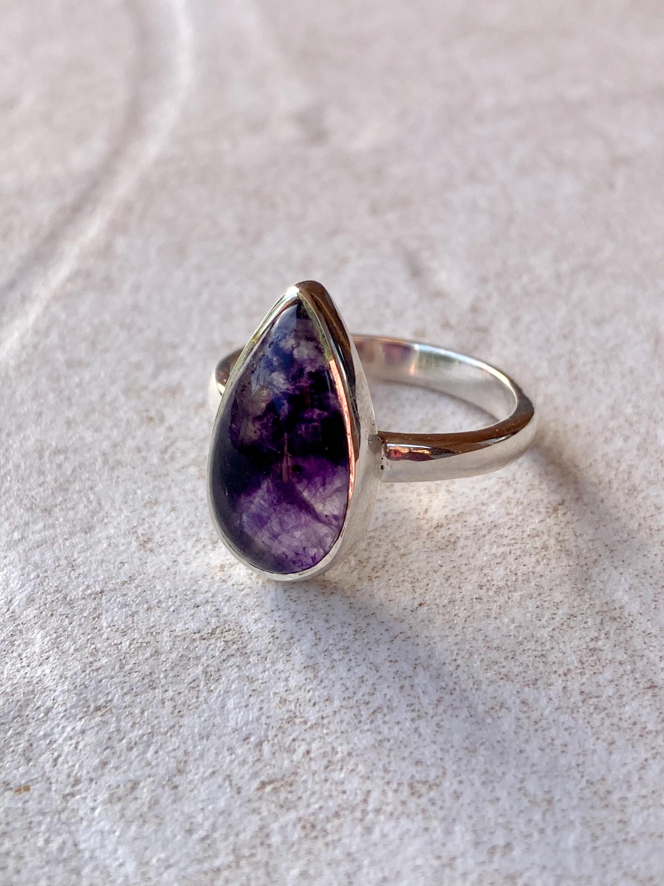 Unique Blue John Ring, Teardrop 18mm x 11mm, Sterling Silver, Handmade Derbyshire UK gift