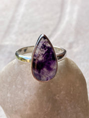 Unique Blue John Ring, Teardrop 18mm x 11mm, Sterling Silver, Handmade Derbyshire UK gift