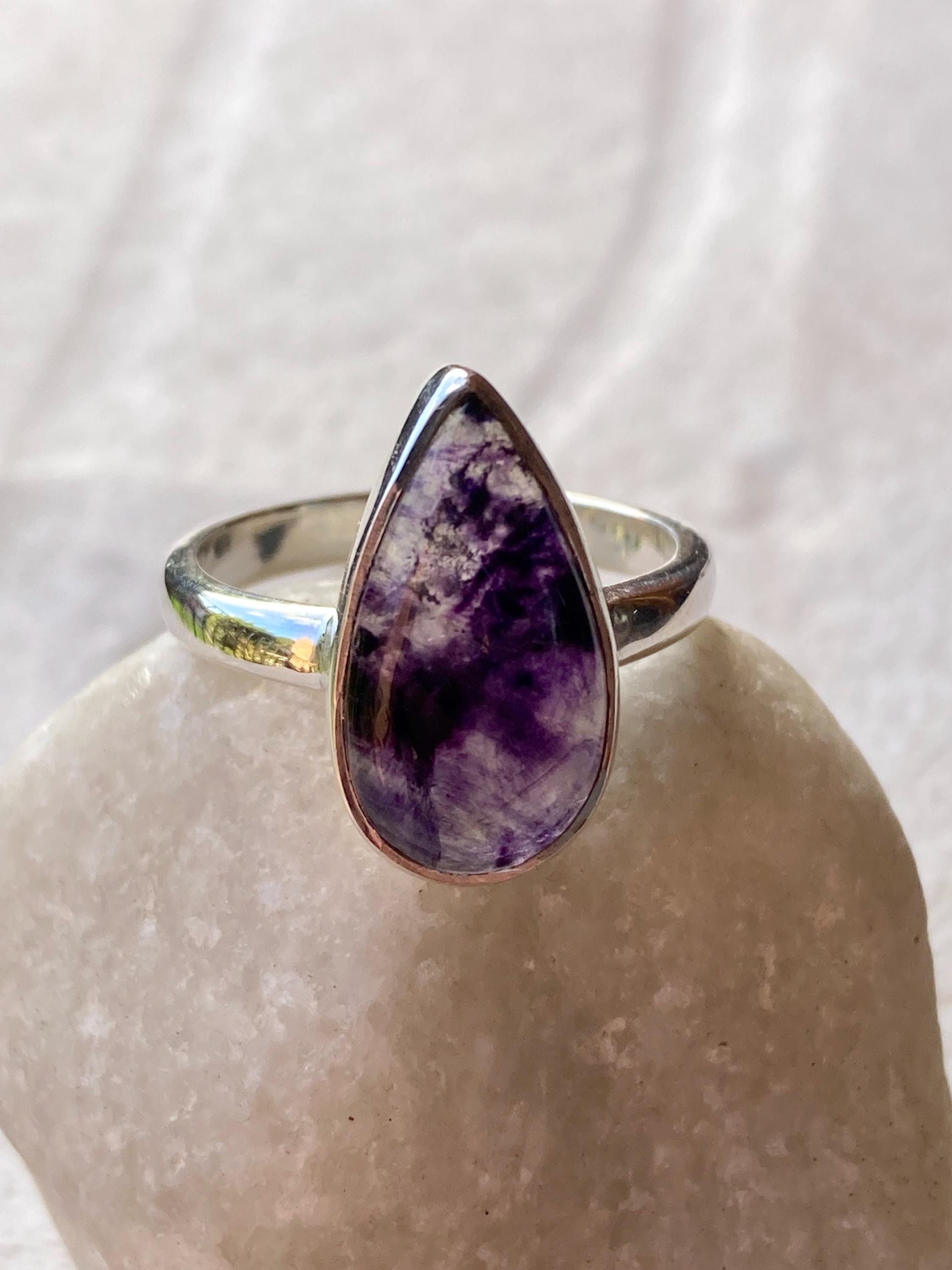 Unique Blue John Ring, Teardrop 18mm x 11mm, Sterling Silver, Handmade Derbyshire UK gift