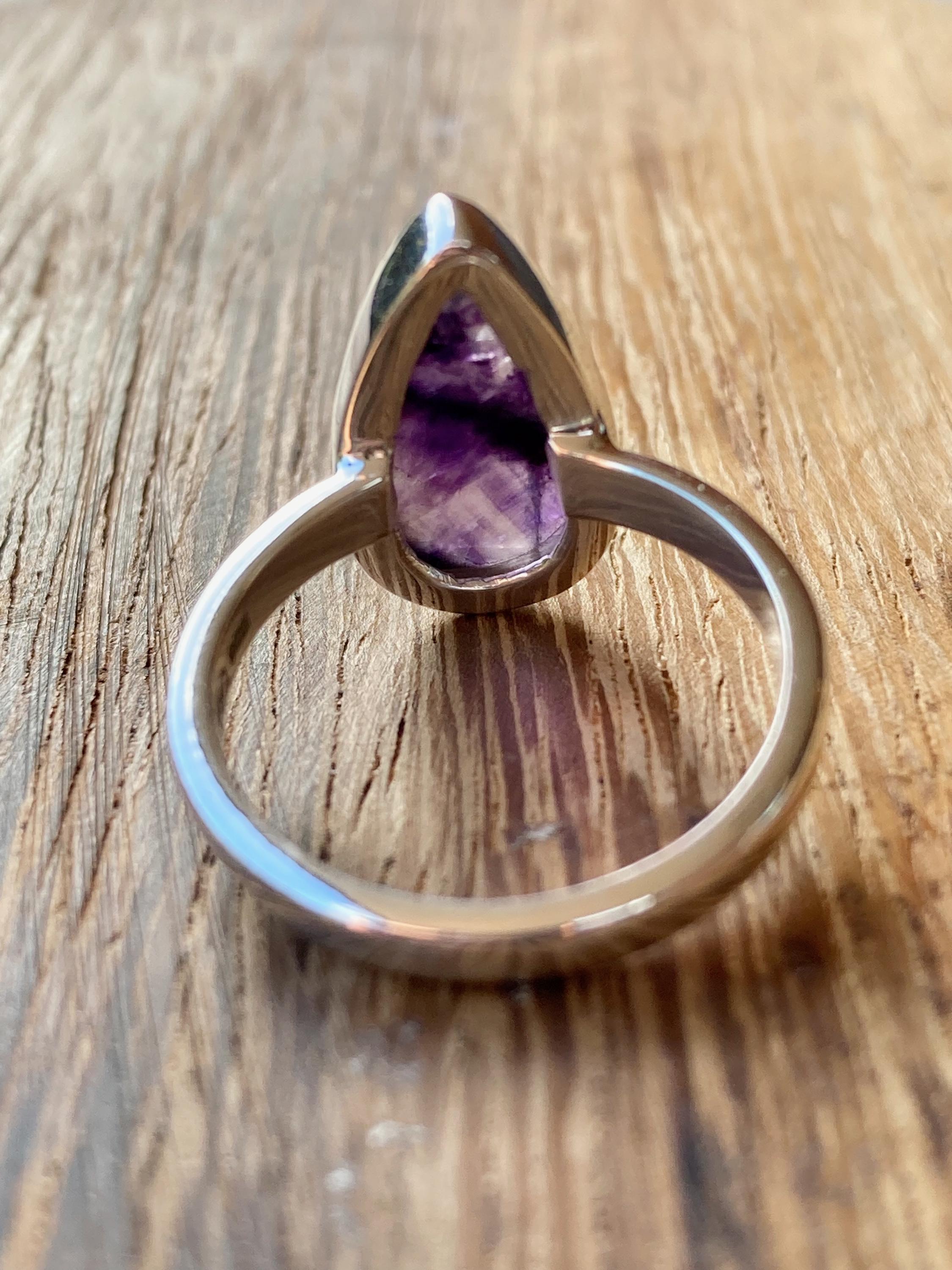 Unique Blue John Ring, Teardrop 18mm x 11mm, Sterling Silver, Handmade Derbyshire UK gift