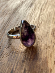 Unique Blue John Ring, Teardrop 18mm x 11mm, Sterling Silver, Handmade Derbyshire UK gift