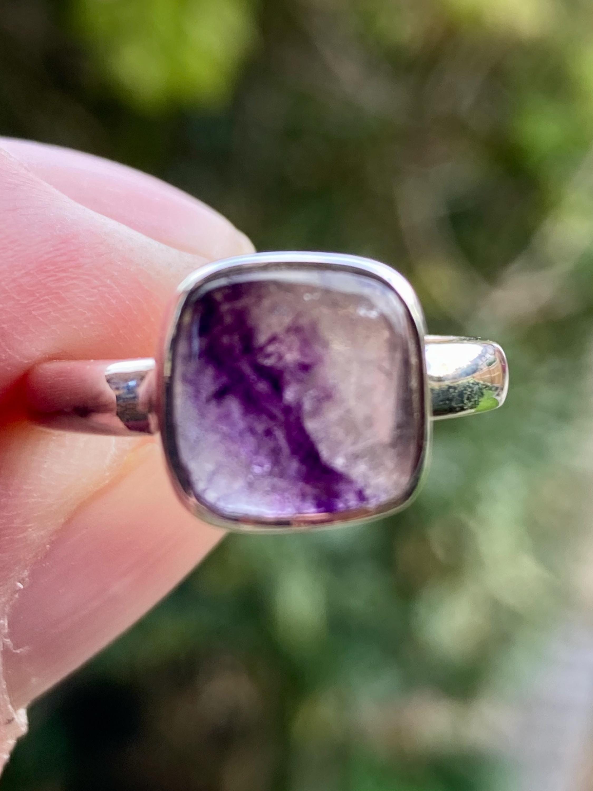 Blue John Silver Square Handmade Ring 10mm x 10mm