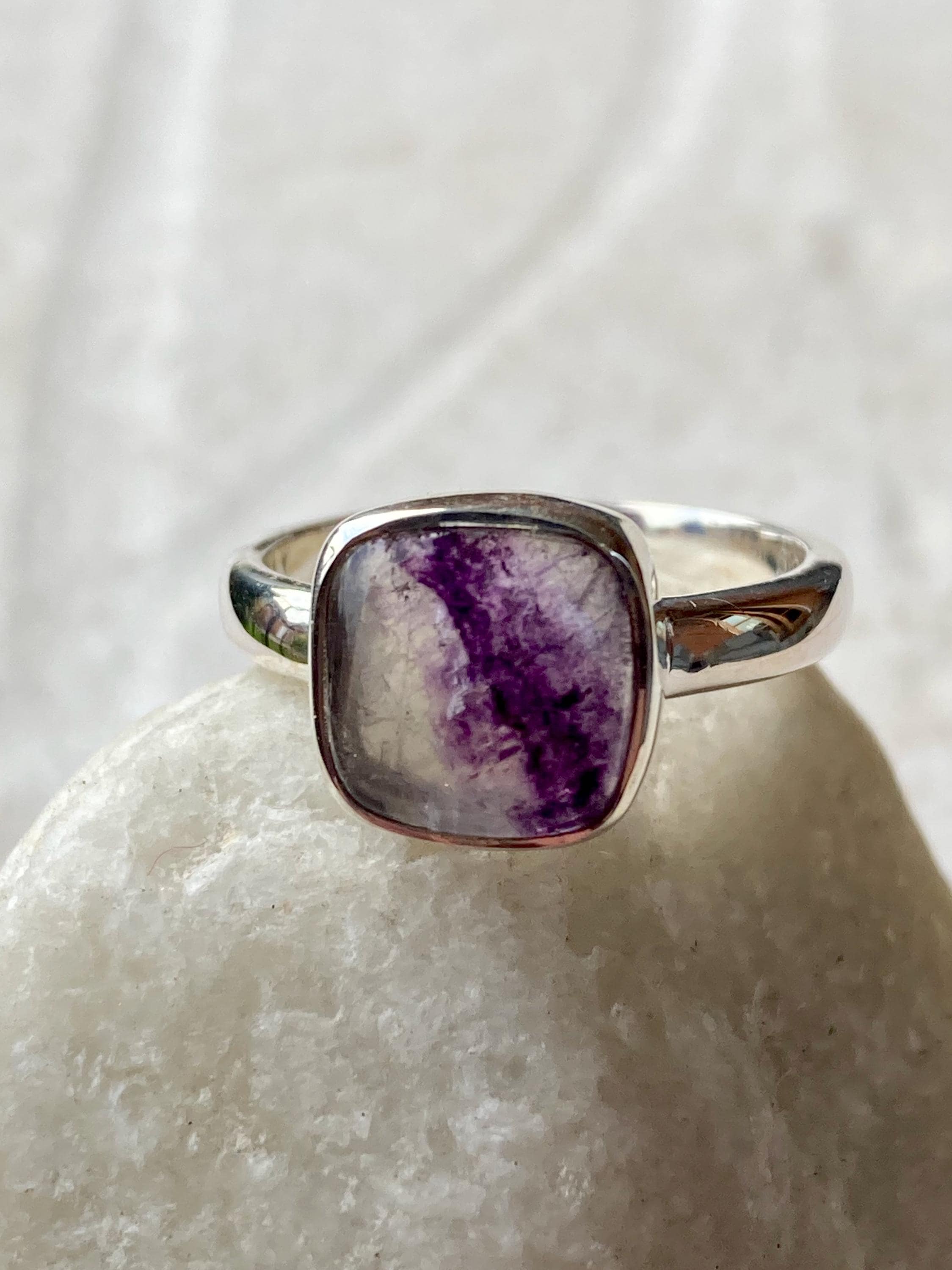 Blue John Silver Square Handmade Ring 10mm x 10mm