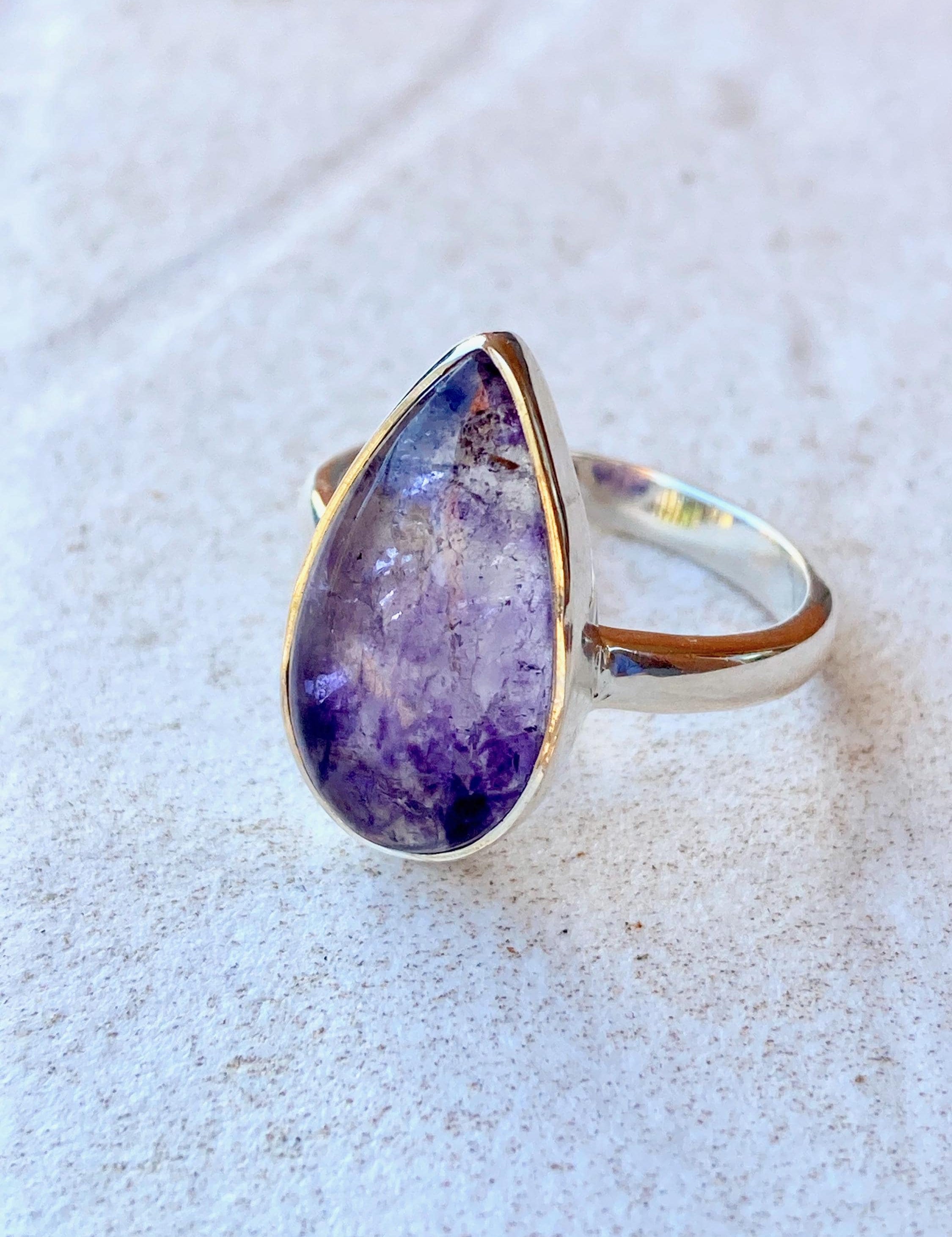 Blue John Silver Teardrop Ring - Extremely Rare