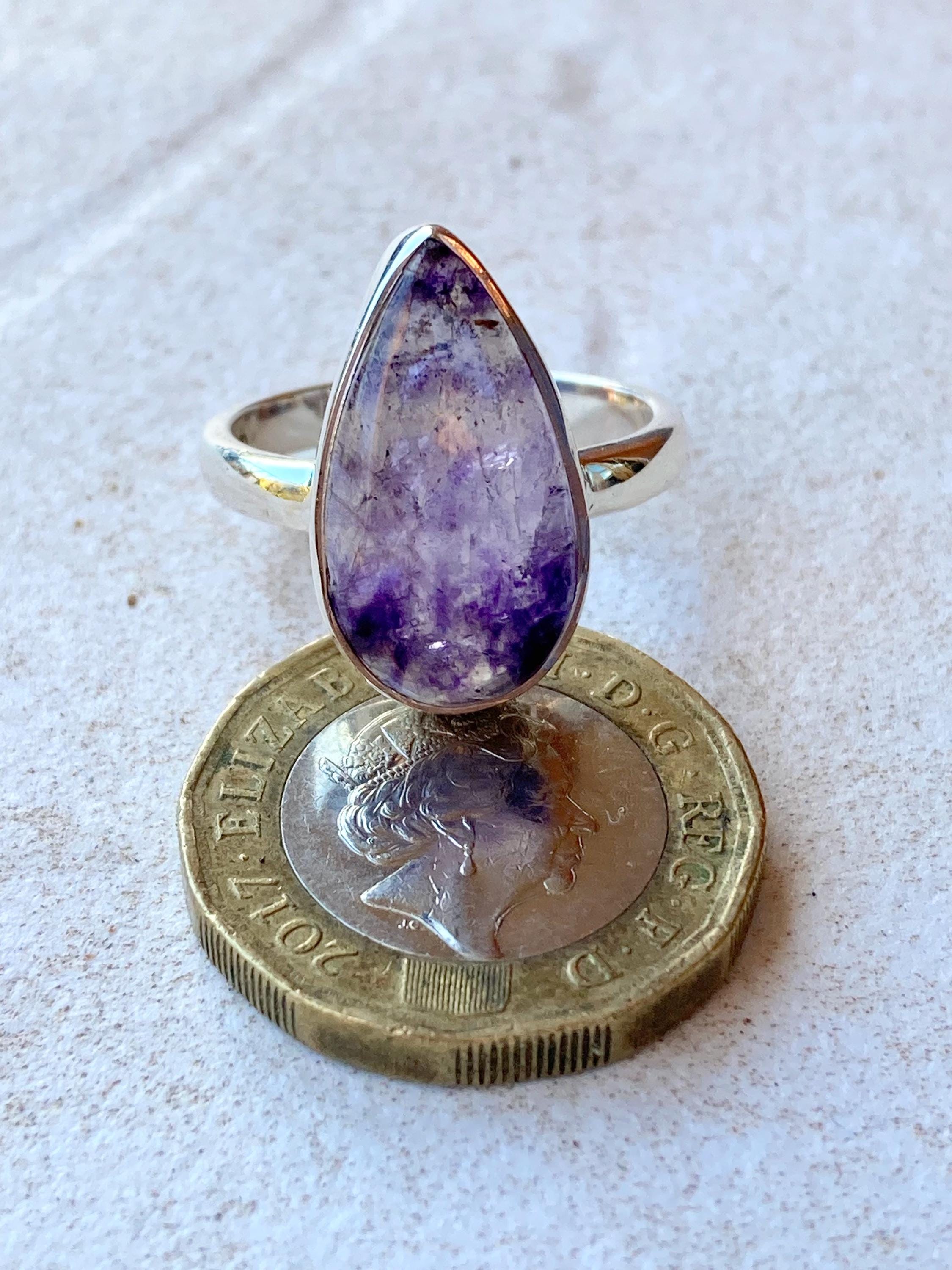 Blue John Silver Teardrop Ring - Extremely Rare