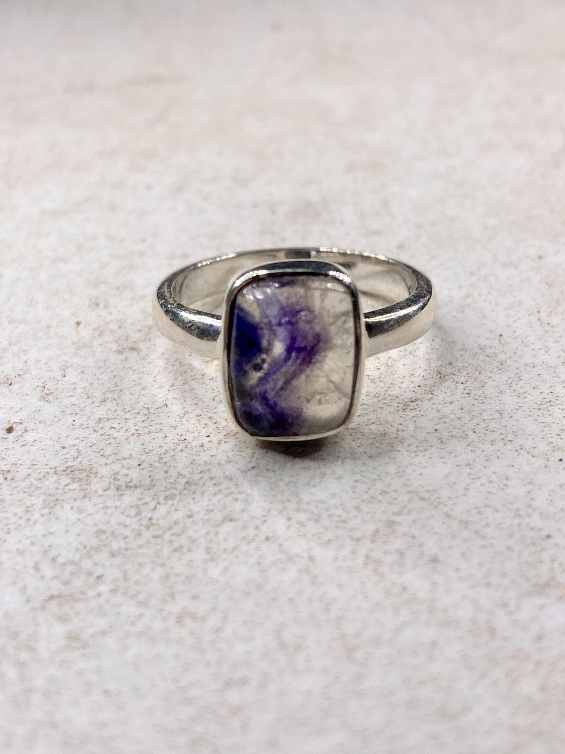 Blue John Silver Square Handmade Ring 12mm x 9mm