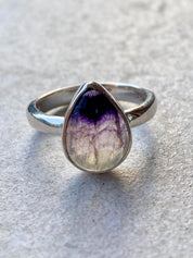 Unique Blue John Ring, Teardrop 13mm x 10mm, Sterling Silver, Handmade Derbyshire UK gift