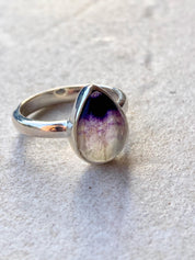 Unique Blue John Ring, Teardrop 13mm x 10mm, Sterling Silver, Handmade Derbyshire UK gift