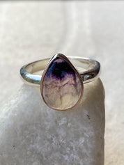 Unique Blue John Ring, Teardrop 13mm x 10mm, Sterling Silver, Handmade Derbyshire UK gift