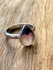Unique Blue John Ring, Teardrop 13mm x 10mm, Sterling Silver, Handmade Derbyshire UK gift