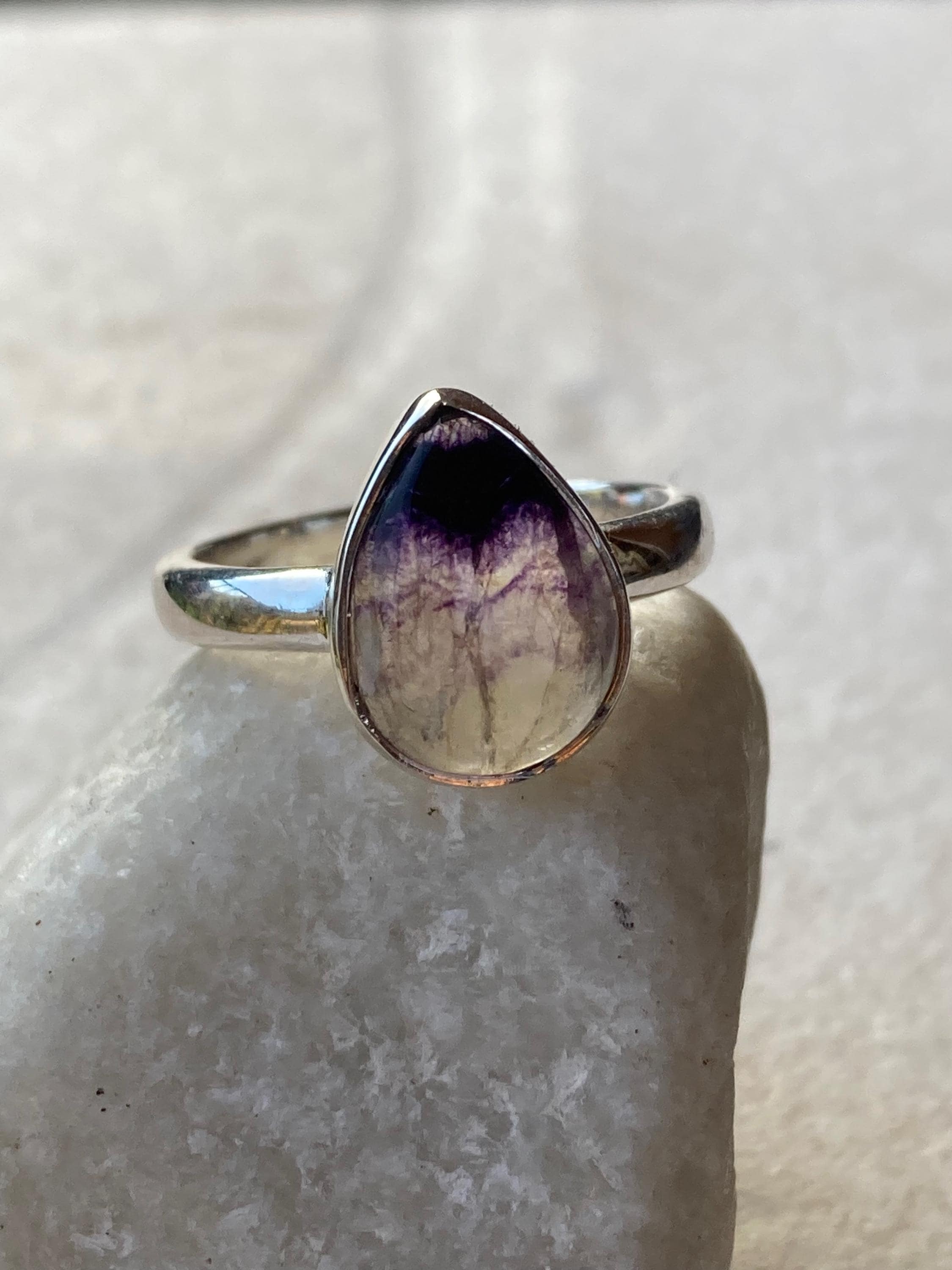 Unique Blue John Ring, Teardrop 13mm x 10mm, Sterling Silver, Handmade Derbyshire UK gift
