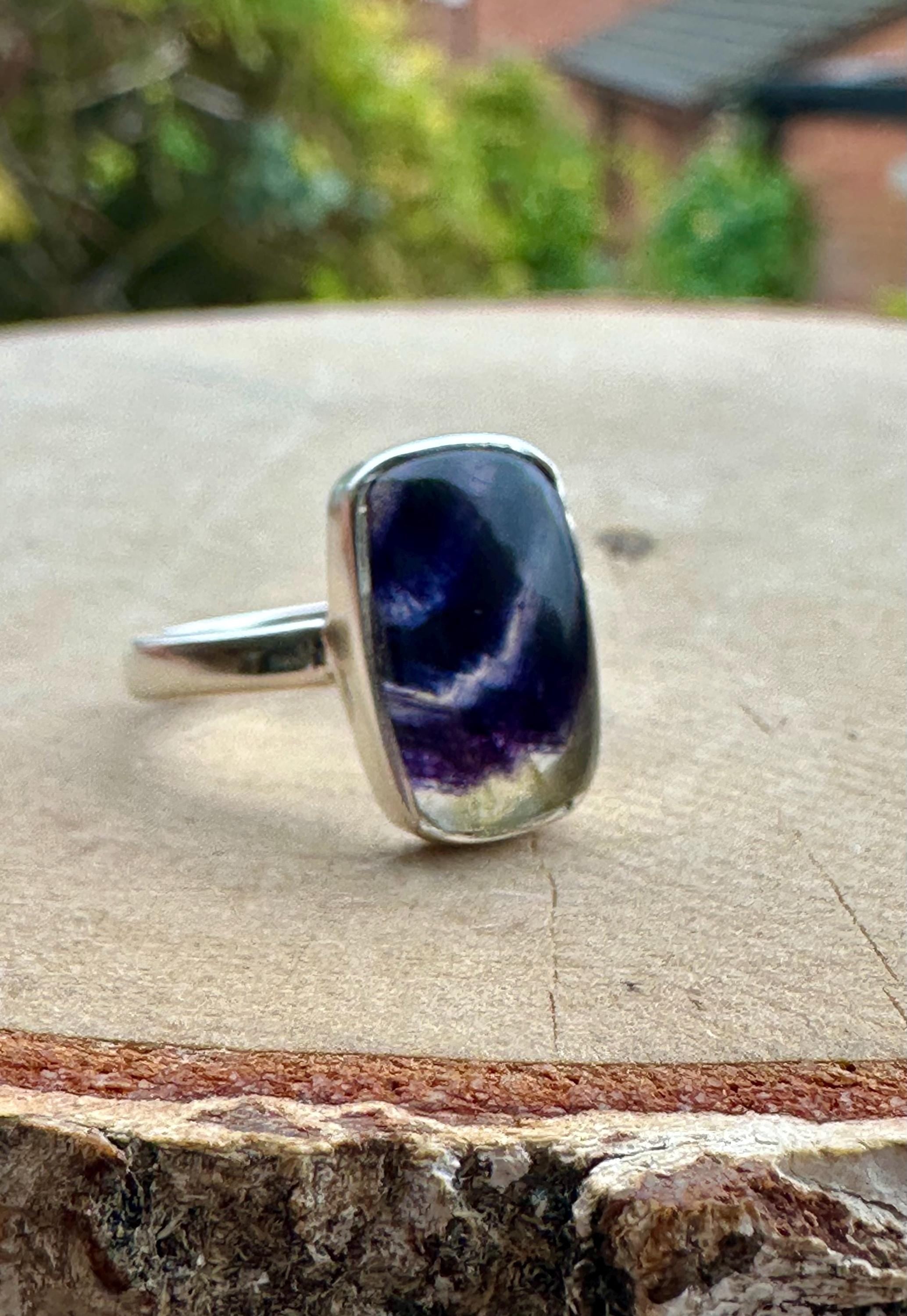 Blue John Silver Baguette Ring