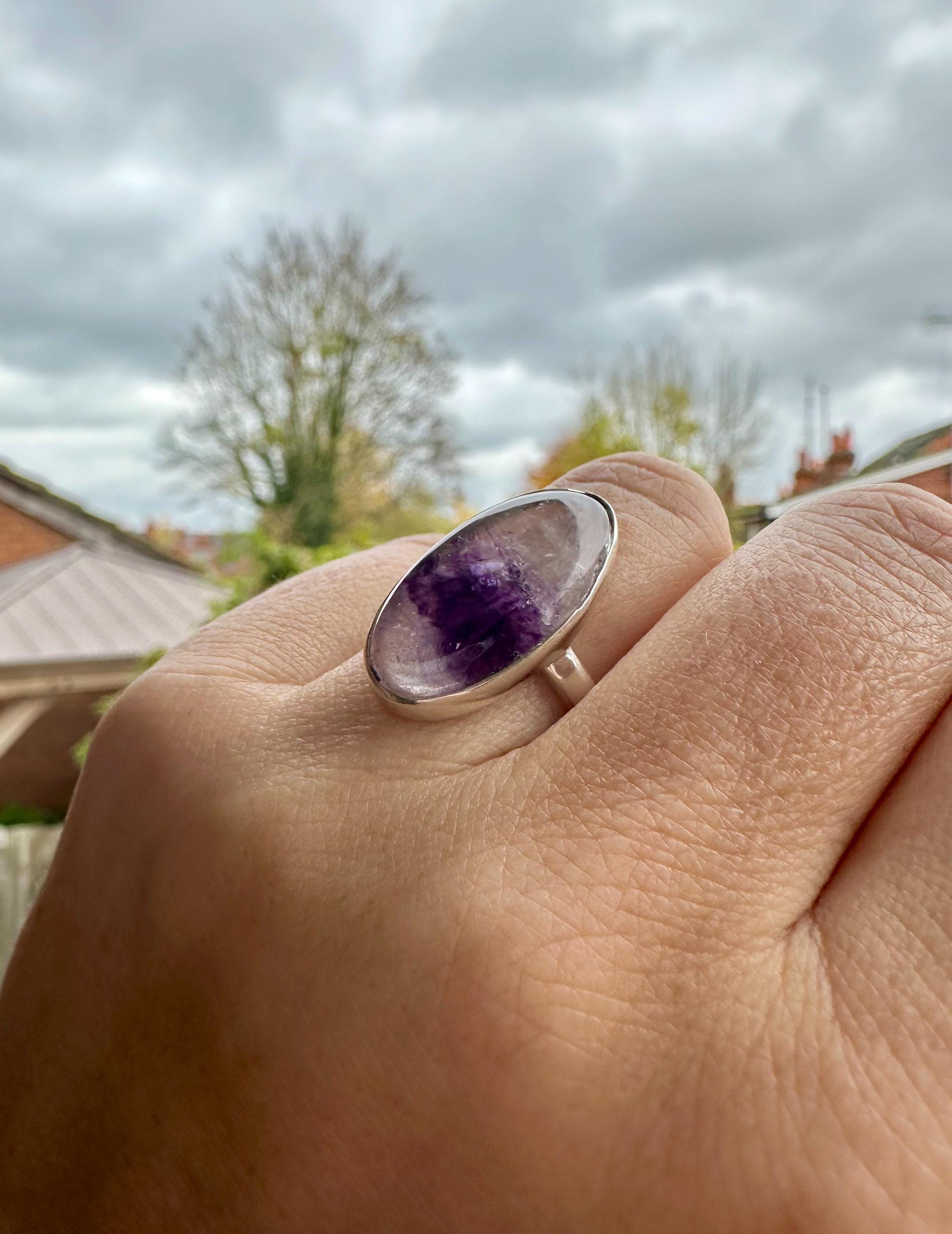 Blue John Silver Handmade Oval Ring