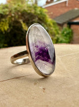 Blue John Silver Handmade Oval Ring