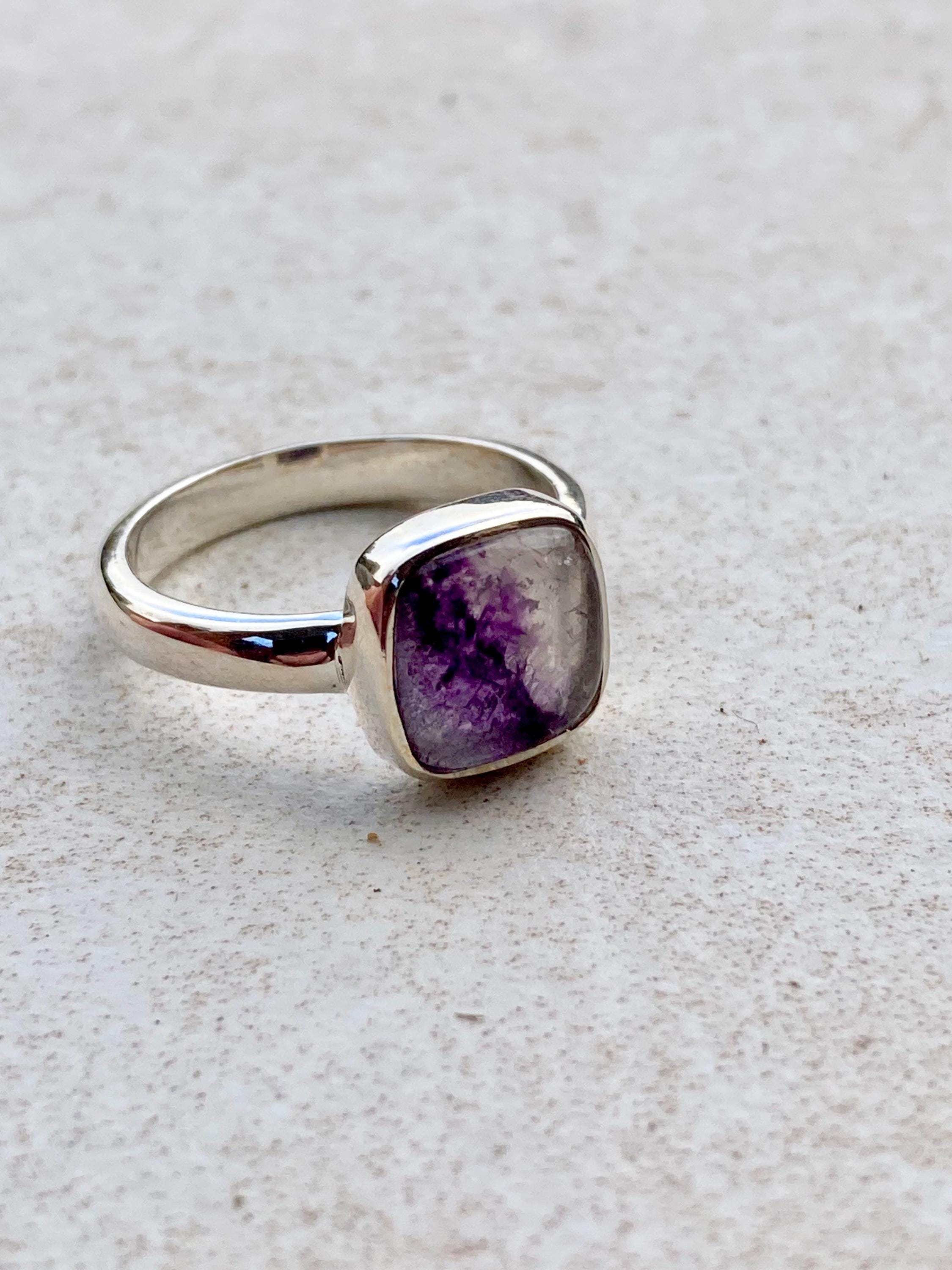 Blue John Silver Square Handmade Ring 10mm x 10mm